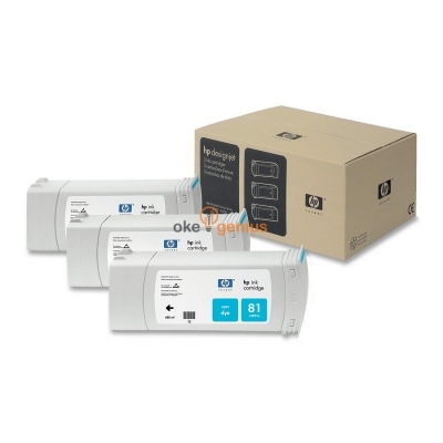HP 81 Cyan Dye 3 Pack Ink Cartridge. [C5067A]